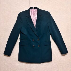 Topshop Womens 12 Longline Blazer Teal Dark Green Double Breasted Work Trendy